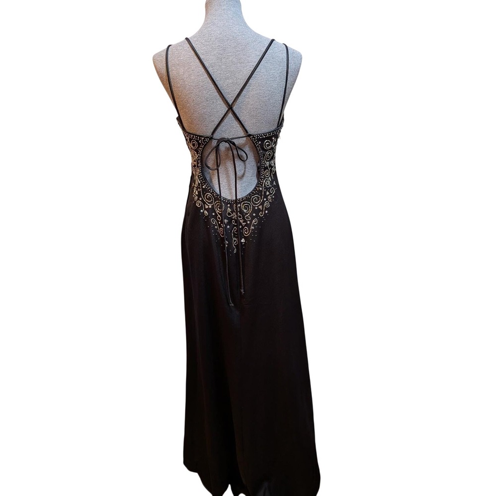 Prom Whimsigoth Formal Party Babydoll Glam Y2K 90s Cutout Black Bead 9/10 Dress - Picture 3 of 10